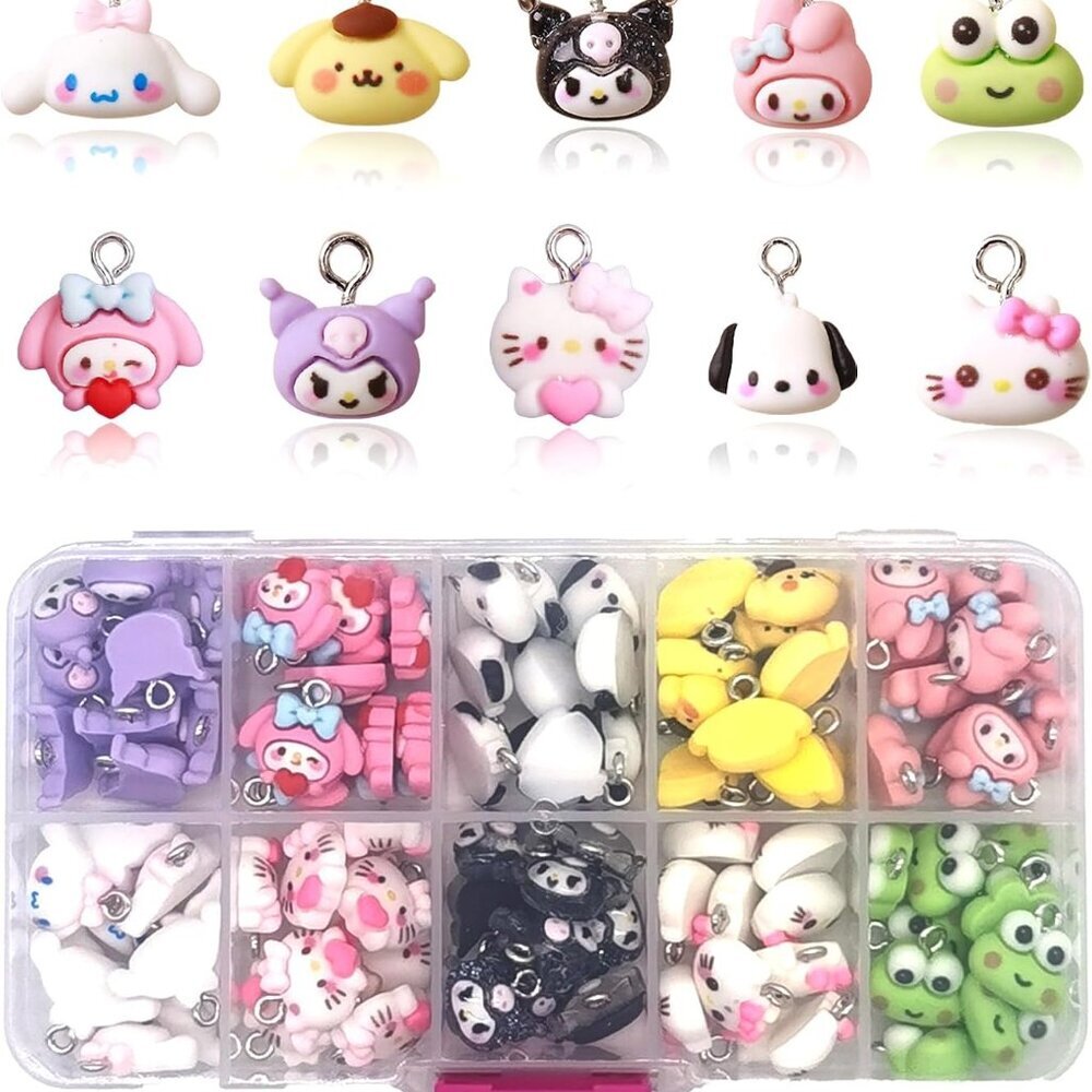 100PCS Cute Cartoon Resin Charms for Jewelry Making Bulk with Box, 3D Mini Charm